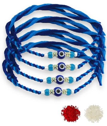 THRIFTKART Rakhi Set Blue Evil Eye Rakhi Semi Precious Stone Pack of 4