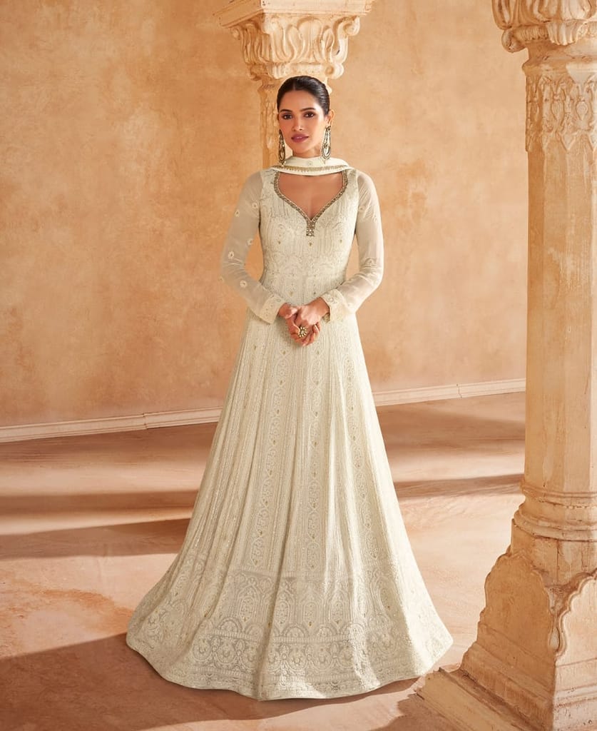 Wedding Wear White Georgette Anarkali