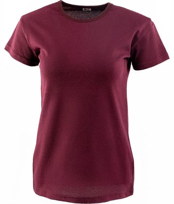 VEE SAA Women Cotton Self Design Regular Fit Round Neck T-Shirt ( Maroon )