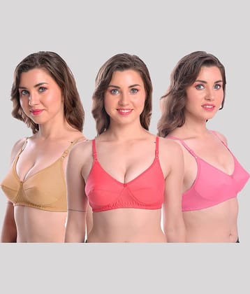 Kiran Enterprises Pack of 3 Cotton Blend Non Padded Women's Everyday Bra ( Multicolor )