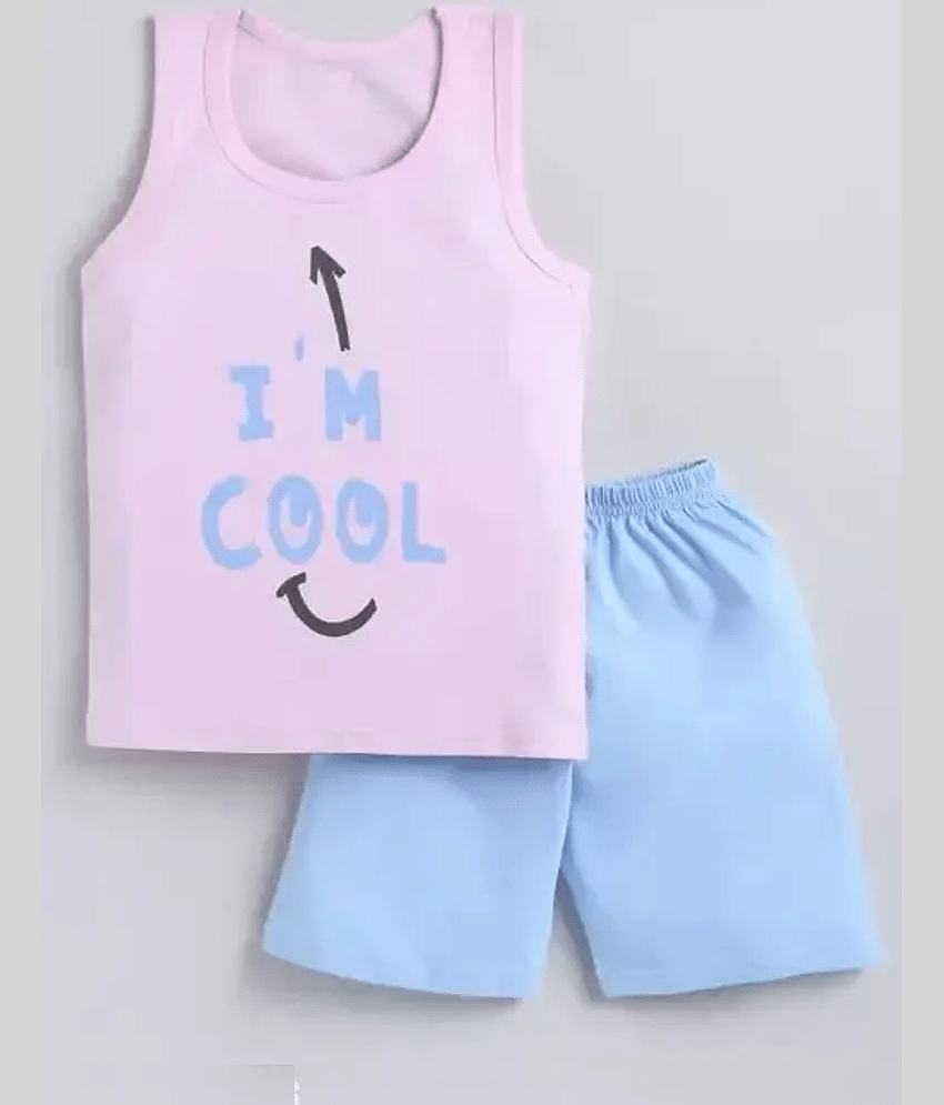 VELION Pack of 1 Boys Cotton Blend T-Shirt & Shorts Set ( Pink )