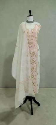 Lucknow Chikankari Mul Cotton Dress Material with Hand Embroidery