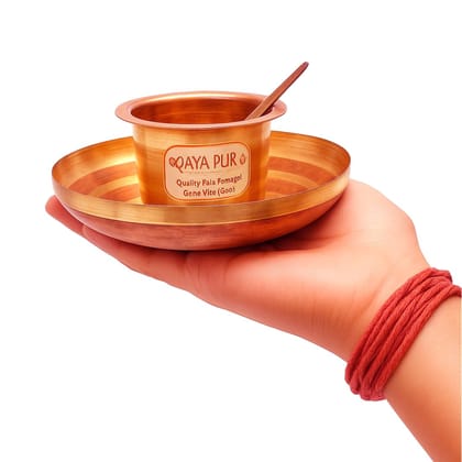 MAYAPURI Panchpatra Puja Set | Pure Copper Panchpatra with Achmani Spoon & Copper Plate | Tamrapatra Bhog Thali | Panchapathiram Uthirani Achaman Tarbhana Pooja Thali Set