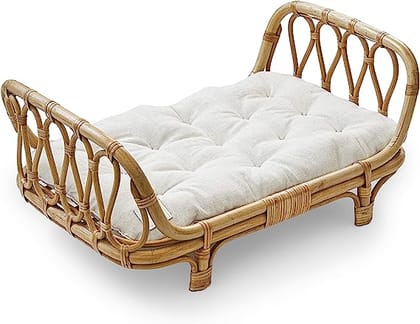 Premium Rattan Baby Doll Bed - Handcrafted Boho Baby Doll Crib - Wooden Doll Bed