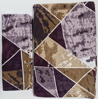 Geometric Pattern Polar Warm Single Bedsheet with Pillow one Pillow Cover,Size 70 inch X 90 inch, Color (Brown/Purple)