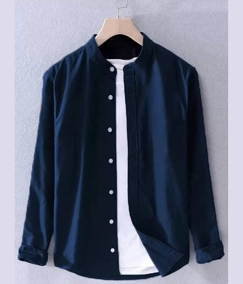 Try This Cotton Blend Regular Fit Solids Full Sleeves Men's Casual Shirt - Blue ( Pack of 1 )