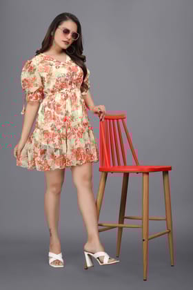 OWO THE LABEL Georgette Floral Print Dress For Women-Small