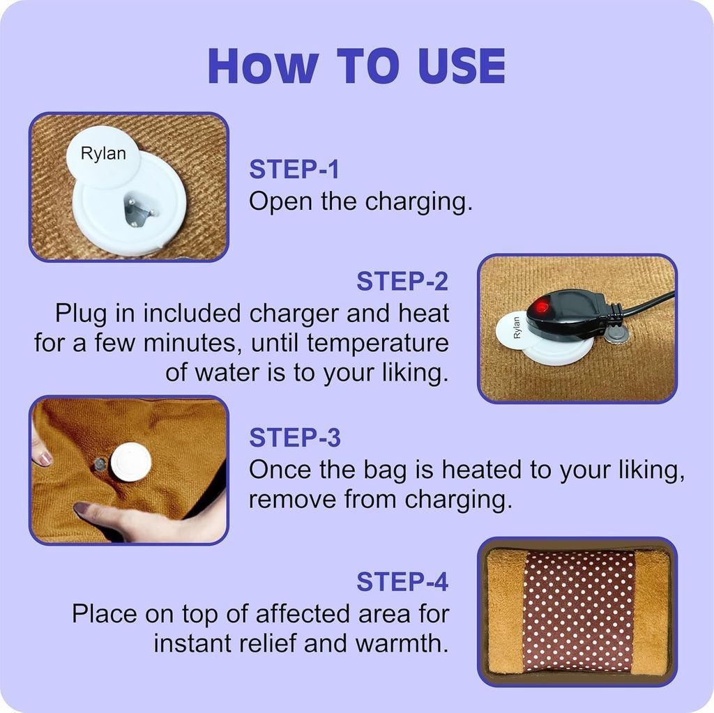 Denzcart Multicolor Electric Heating Pad for Pain Relief, Rechargeable Hot Water Bottle with Auto Shut-off