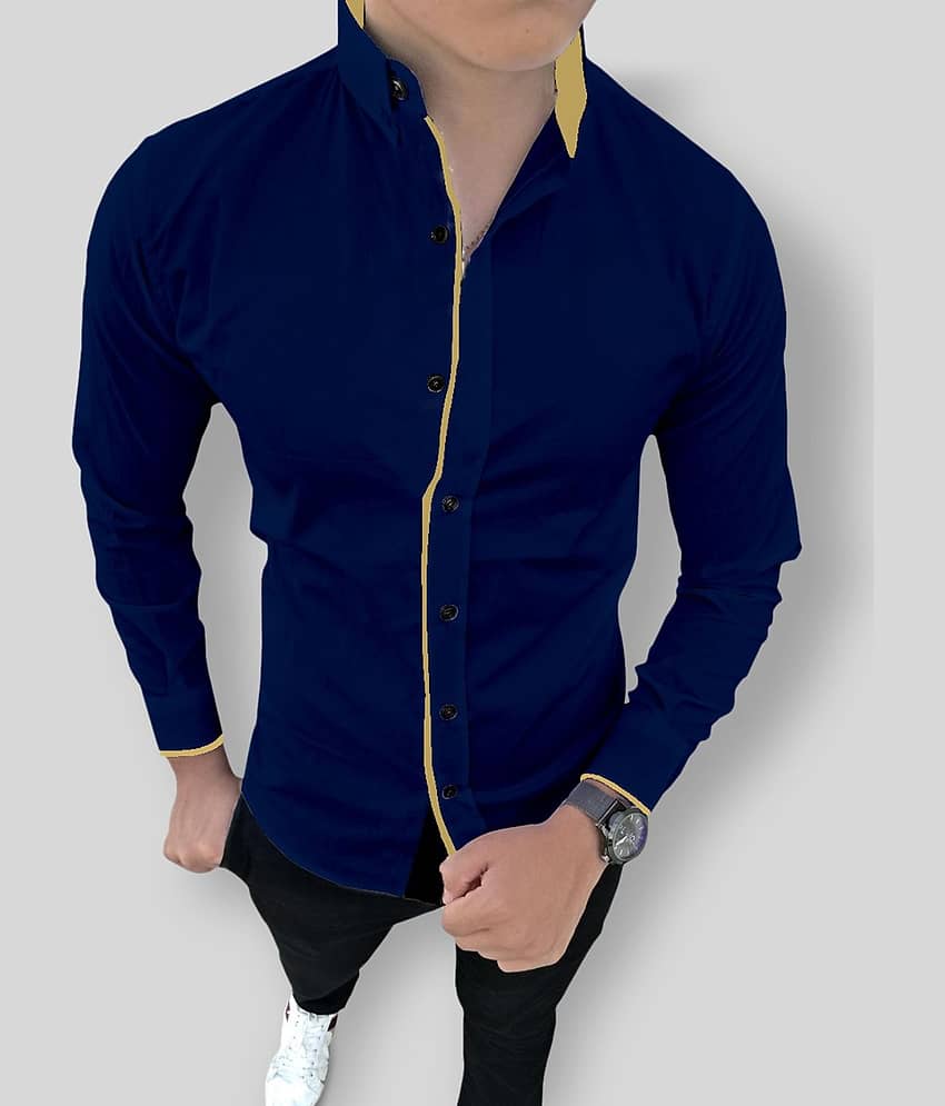 SUR-T - Blue Cotton Blend Slim Fit Men's Casual Shirt (Pack of 1)