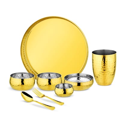 Rajwada Steel Thali Set 8 Pcs - Gold