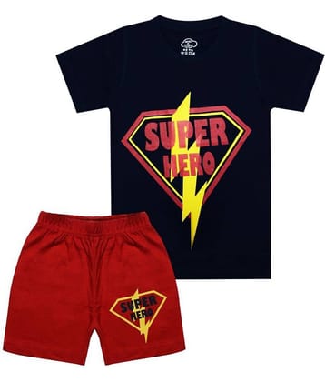 MIST N FOGG Pack of 1 Boys Cotton Blend T-Shirt & Shorts Set ( Blue )