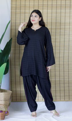 Black Chikankari Relaxed Fit Co-ord Set-S