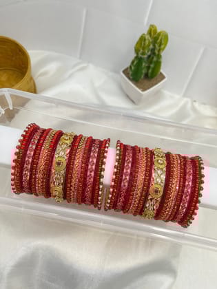 Red & Ruby Stone & Glass Bangle Set 5014-2.4 / Both Hands