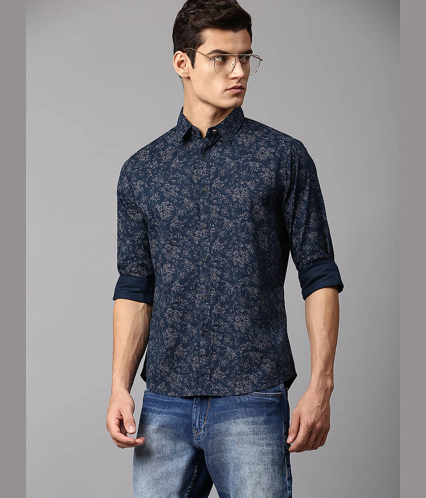 Dennis Lingo - Navy Cotton Blend Slim Fit Men's Casual Shirt ( Pack of 1 )