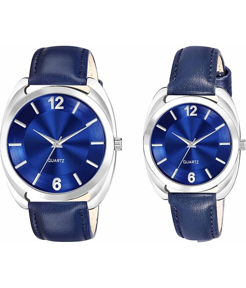 Lorem - Blue Leather Analog Couple's Watch