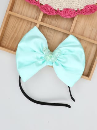 Satin Bow Hairband with Butterfly -Aqua-one Size / Aqua