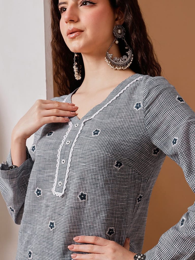 Floral Emb Cotton Kurta Set - Kurtas & Kurta Sets | Buy online on ZillyBuy