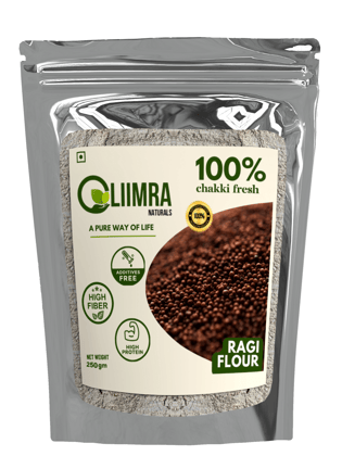 Liimra Naturals Finger Millet Ragi Flour - High Fiber, Protein-Packed, Low GI, Gluten-Free Carbohydrate Replacement, 100% Chakki Fresh Flour (250 Gram) - 250 gm