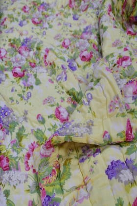 Yellow Floral Handblock Quilt -  Sunshine Elegance - Double 90x108 inches