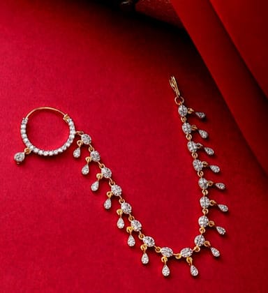 Starlit Sparkle Two tone Nose Pin-White / Gold Silver