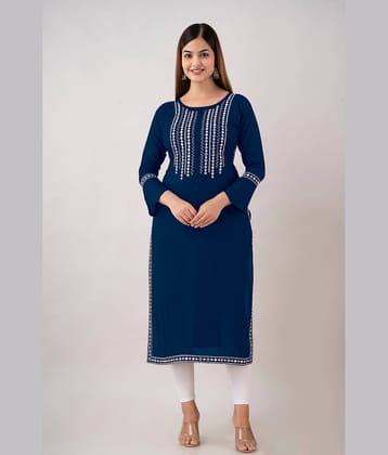 Kapadia - Navy Rayon Women's Straight Kurti ( Pack of 1 )