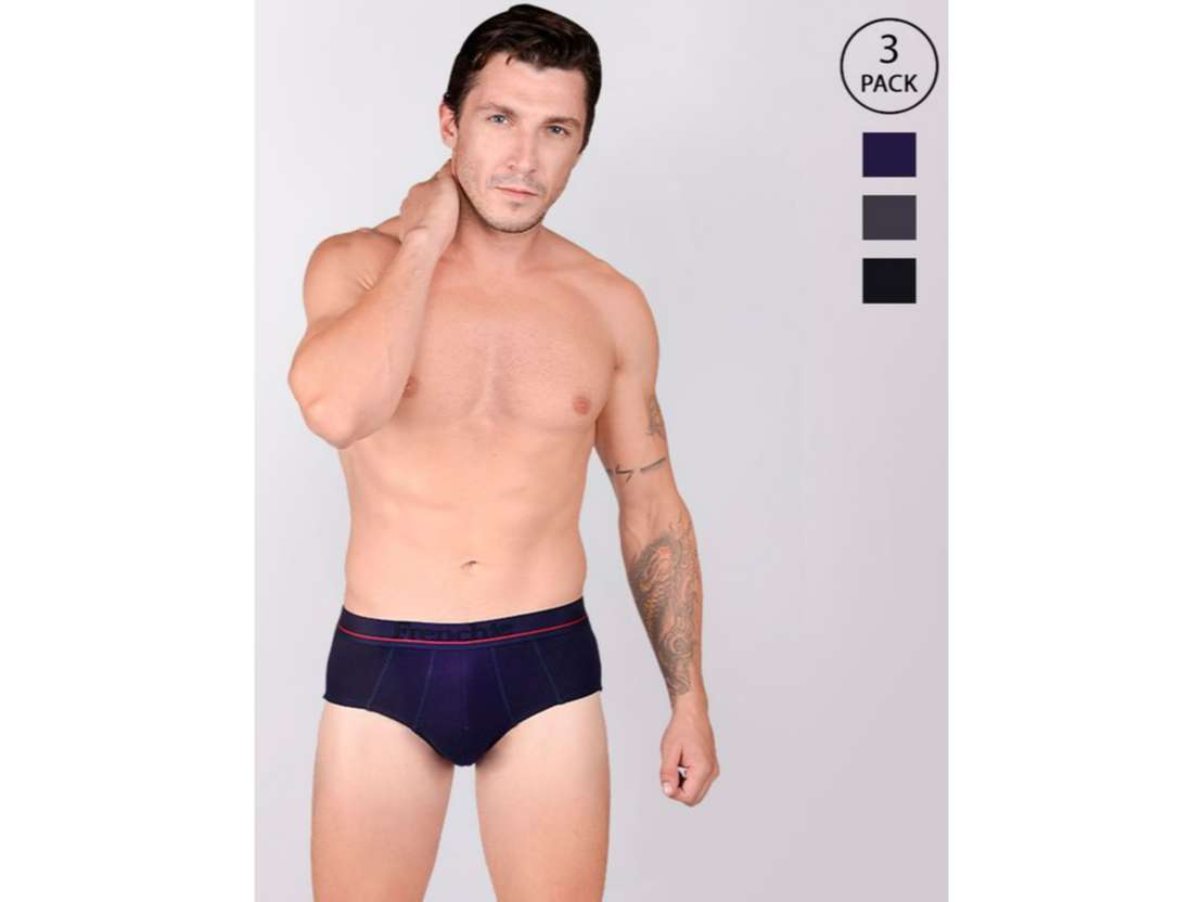 FRENCHIE Casuals 4003 Men Solid Cotton Briefs in Assorted Colours Pack of 3 - XL