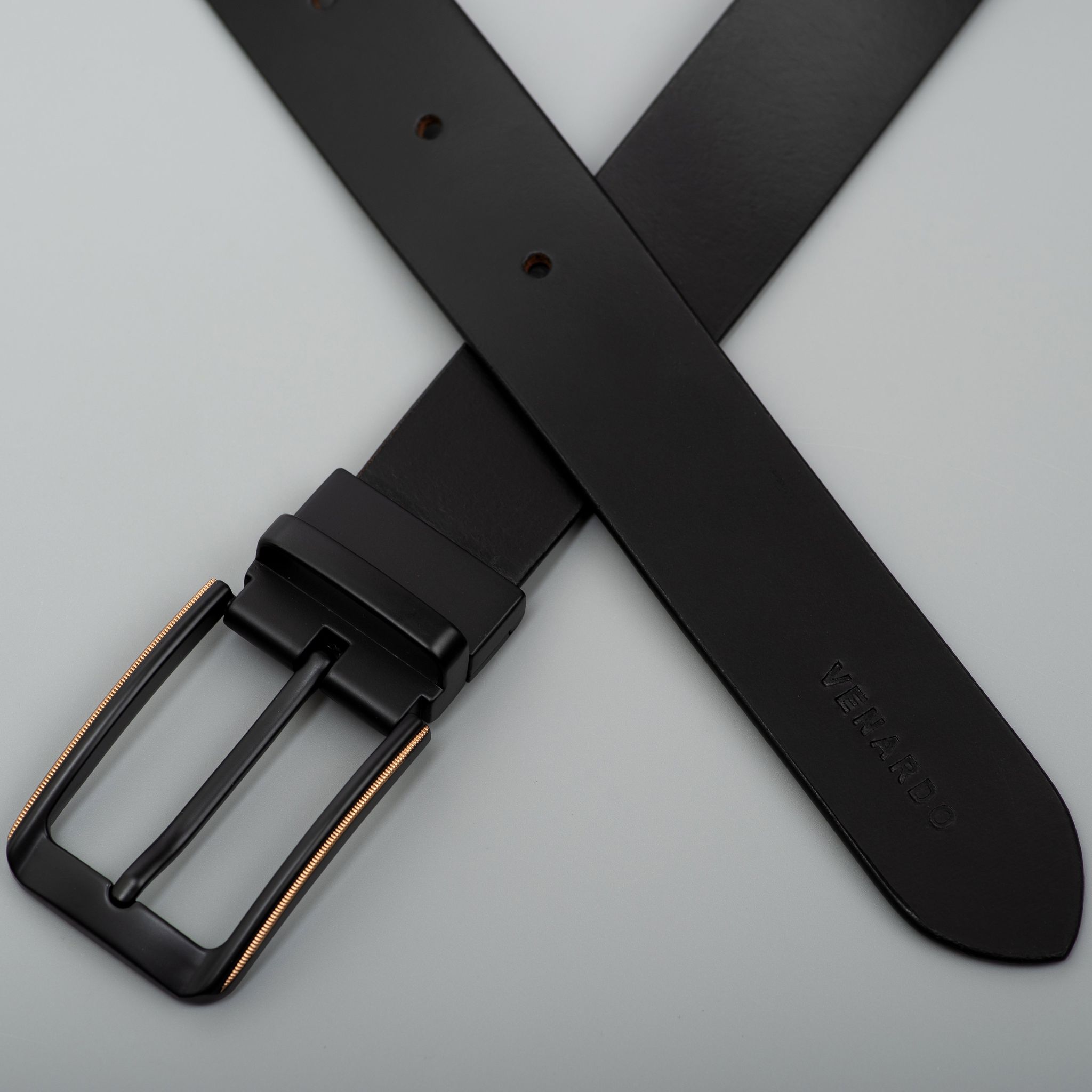 Men Laphin Formal Matt black Buckle Genuine Leather Belt-Adjustable