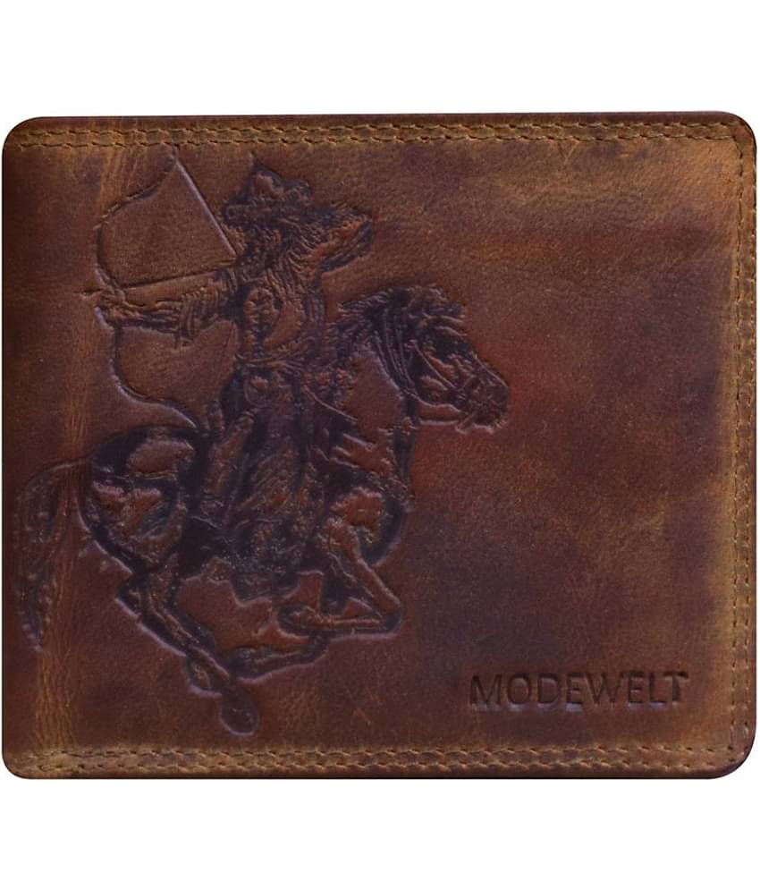 MODEWELT Khaki Leather Men's Two Fold Wallet ( Pack of 1 )