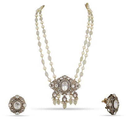 Daliya - Pearl and bead string polki necklace set