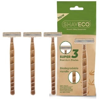 SHAVECO Bamboo Safety Disposable Razor for Men  3 Blades Razor with Lubricating Strip / Pivot Head  Pack of 3