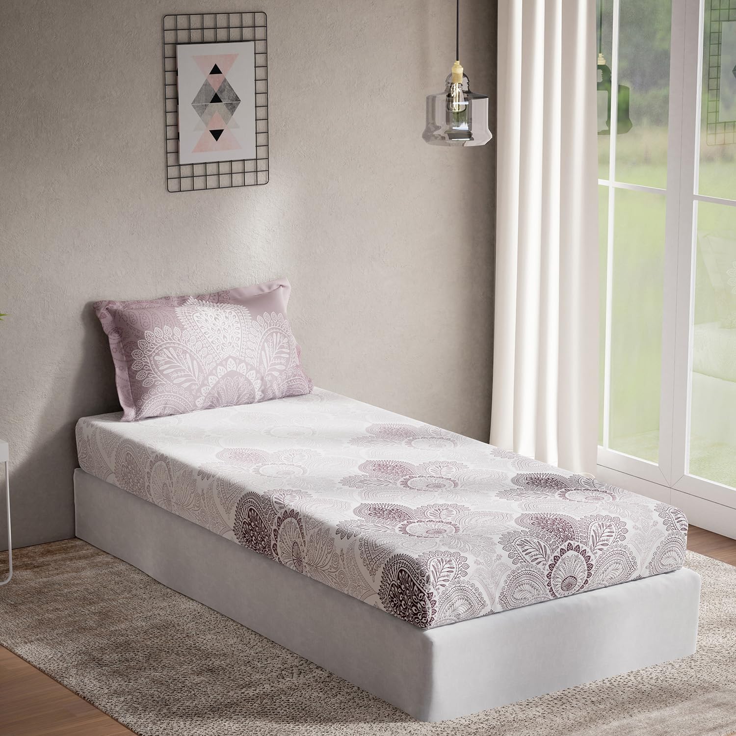 DDECOR - Optima Collection 100% Cotton Ethnic Pattern 136TC Single Bedsheet|152 CM X 224 CM| - Purple
