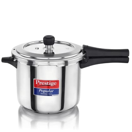 Prestige 5 Litre Stainless Steel Popular Svachh Outerlid Pressure Cooker | Deep lid for spillage control|Gas & Induction Compatible|Controlled Gasket Release System|5 Years warranty|ISI Certified