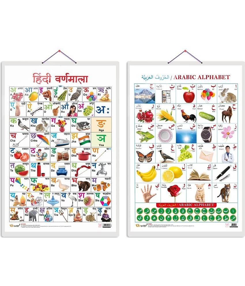 Set of 2 Hindi Varnamala and Arabic Alphabet (Arabic) Early Learning Educational Charts for Kids | 20"X30" inch |Non-Tearable and Waterproof | Double Sided Laminated | Perfect for Homeschooling, Kindergarten and Nursery Students