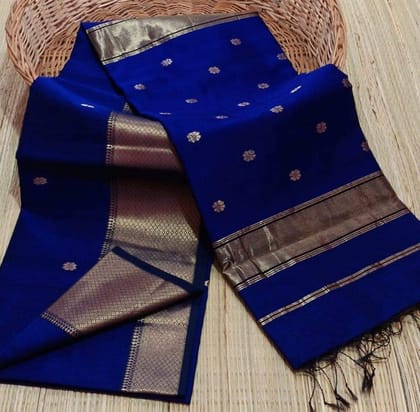 Lucid Maheshwari Pure Silk Butta Body Blue Saree