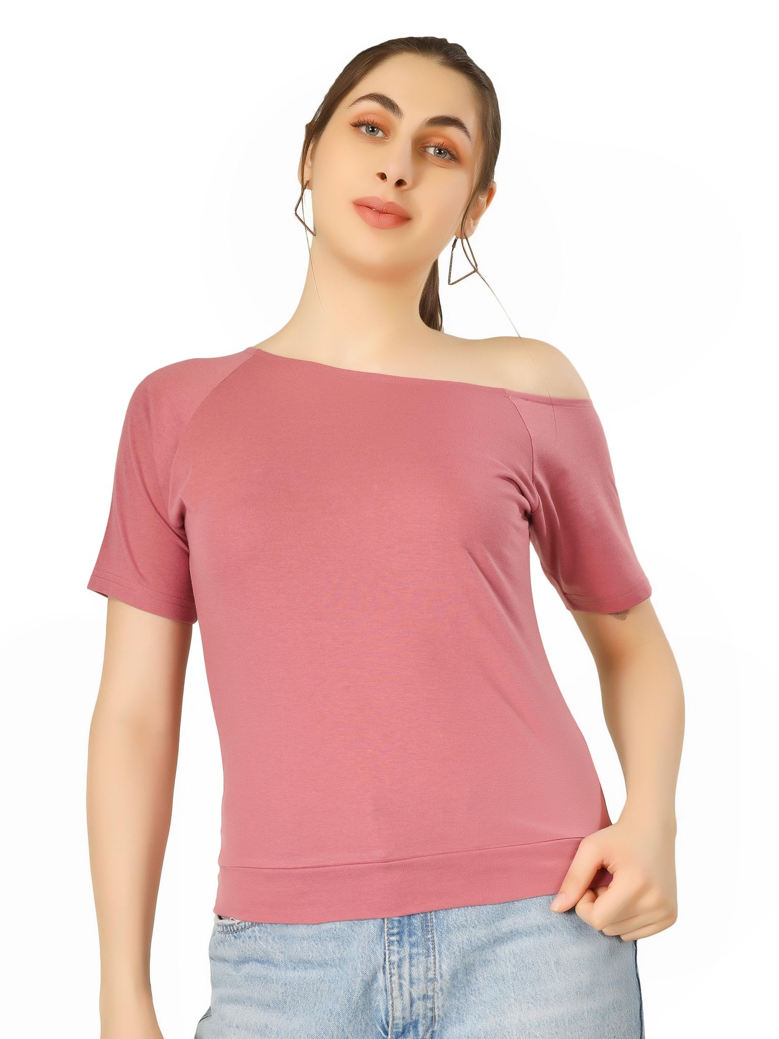 BLUEFICUS Women’s Cotton Blend One Side Drop Shoulder Top
