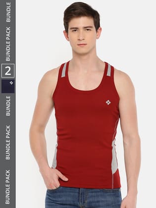 Men's Assorted Pack of 2 Solid Combed Cotton Racerback Styled Gym Vest