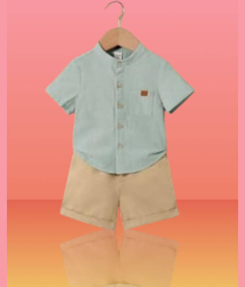 ODIMENT Pack of 1 Boys Cotton Shirt & Pants Set ( Mint Green )