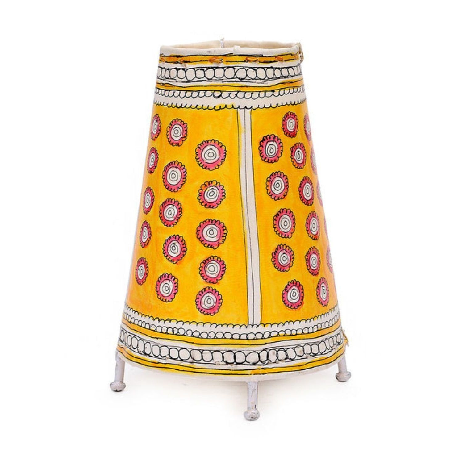 Melodic Flower Kalamkari Handpainted Standing Round Leather Lamp -9 Inch
