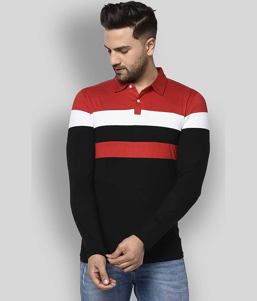 Glito Pack of 1 Cotton Regular Fit Colorblock Full Sleeves Men's Polo T Shirt ( Multicolor )