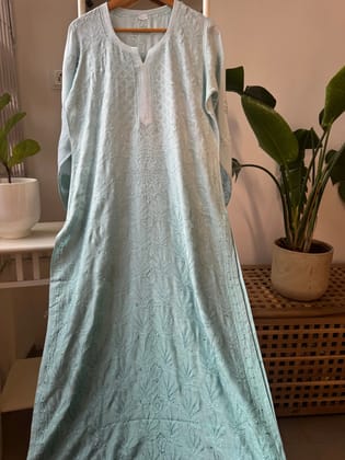 Muslin Chikankari Kurti - Green Ombre-Lilac / Muslin / L
