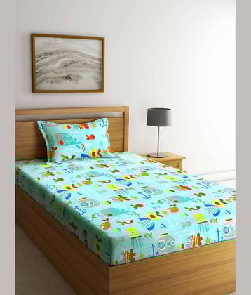Klotthe Poly Cotton 1 Single Bedsheet with 1 Pillow Cover ( Turquoise )