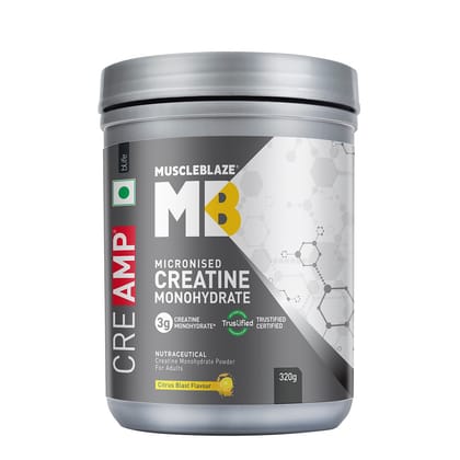 MuscleBlaze Creatine Monohydrate CreAMP with CreAbsorb (Citrus Blast,320g) Trustified Certified Creatine