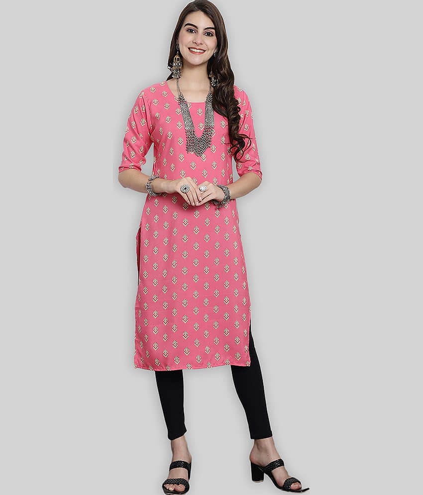 7Threads Crepe Printed Straight Women's Kurti - Red ( Pack of 1 )