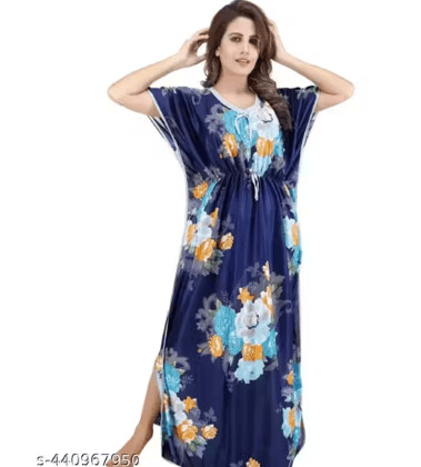 Stylish Women's Satin Full-Length Nighty in Blue