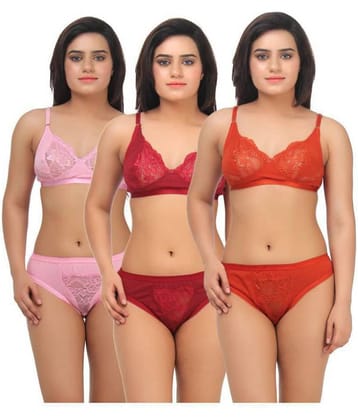 TCG Pack of 3 Cotton Lycra Women's Bra & Panty Set ( Multi Color )