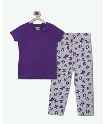 Sini Mini Pack of 1 Girls Cotton Top With Pants ( Purple )