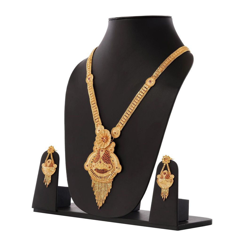 Indian Temple Jewelry for Women , Gold-Plated Bridal Necklace Set with Earrings