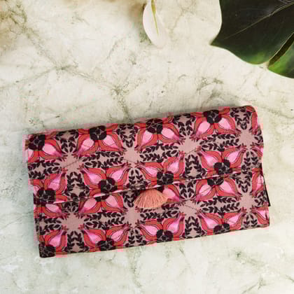 Long Flap Wallet- Black Maroon Floral