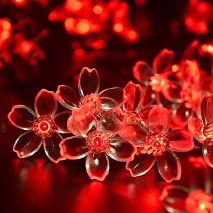 GLOWSERIE Red Crystal Flower LED String Lights – Elegant Decorative Lighting