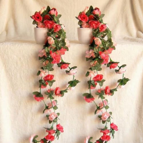 Artificial Hanging Garland with Pot – 60cm Rose Vine, 10cm Decorative Pot for Table, Shelf & Wall Decor (2)